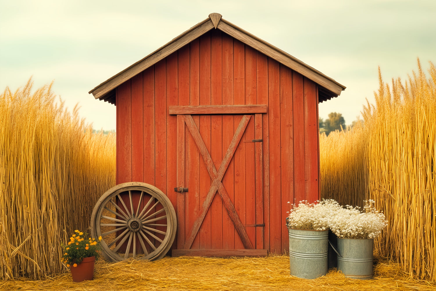 Barn Backdrops Golden Wheatfield Rustic Backdrop UK LXX57-380