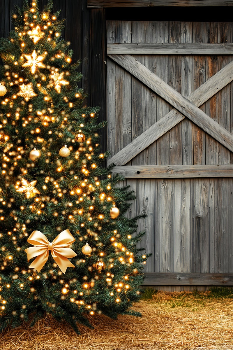 Barn Wood Backdrop Golden Glow Christmas Backdrop UK LXX57-388