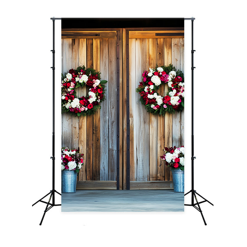 Barn Door Backdrop Wooden Wall Wreaths Backdrop UK LXX57-390