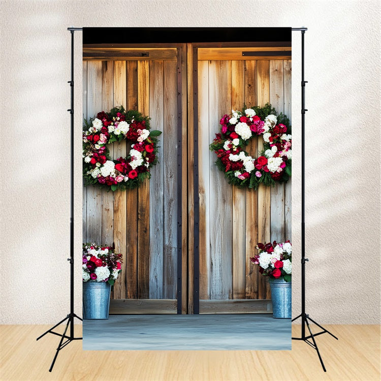 Barn Door Backdrop Wooden Wall Wreaths Backdrop UK LXX57-390
