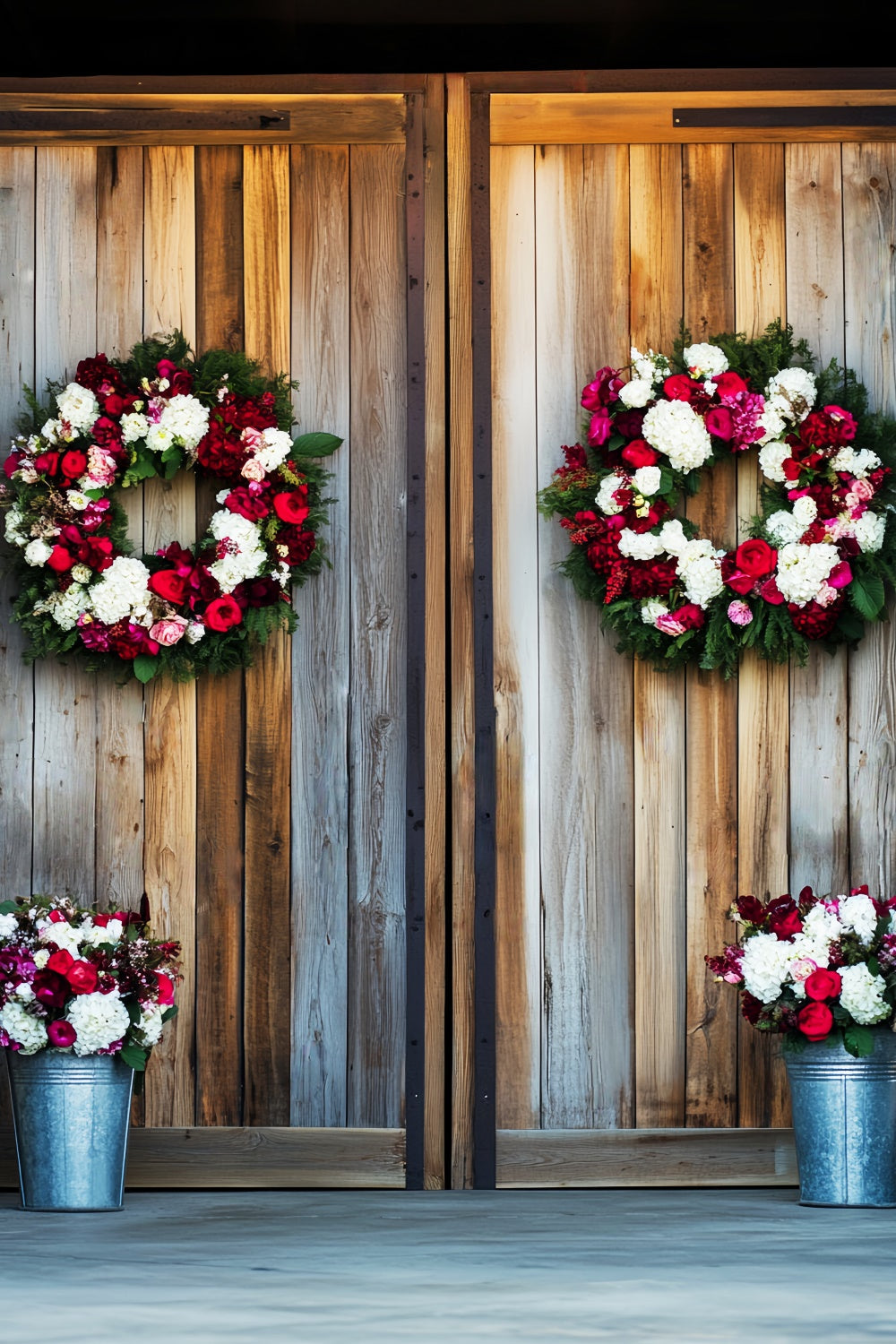 Barn Door Backdrop Wooden Wall Wreaths Backdrop UK LXX57-390