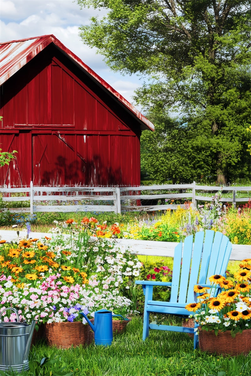 Red Barn Backdrop Rustic Floral Fence Backdrop UK LXX57-394