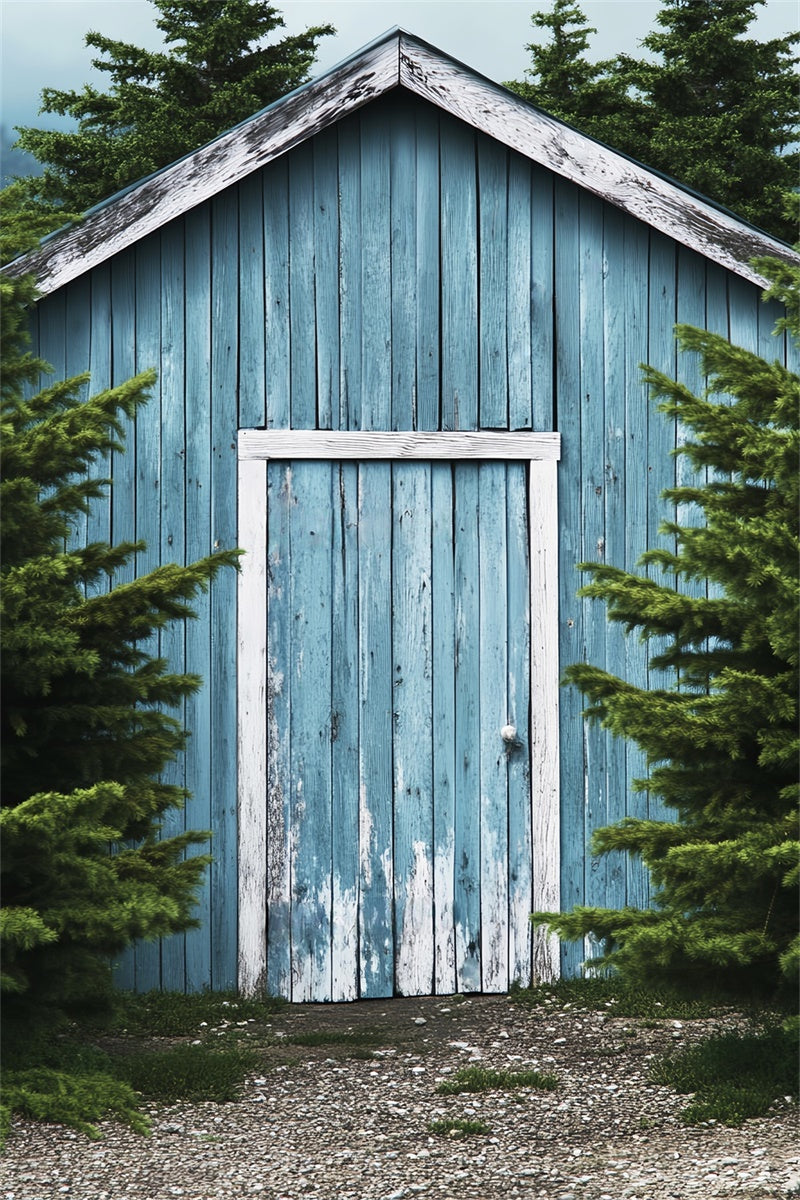 Barn Photo Backdrop Woodland Blue Barn Backdrop UK LXX57-395