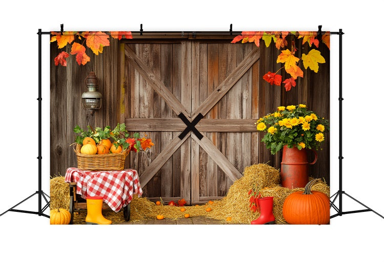 Barn Door Photo Backdrop Harvest Floral Fall Backdrop UK LXX57-402