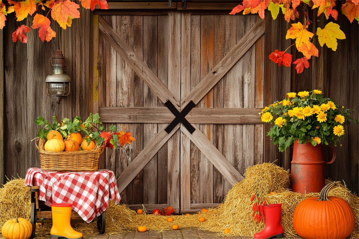 Barn Door Photo Backdrop Harvest Floral Fall Backdrop UK LXX57-402