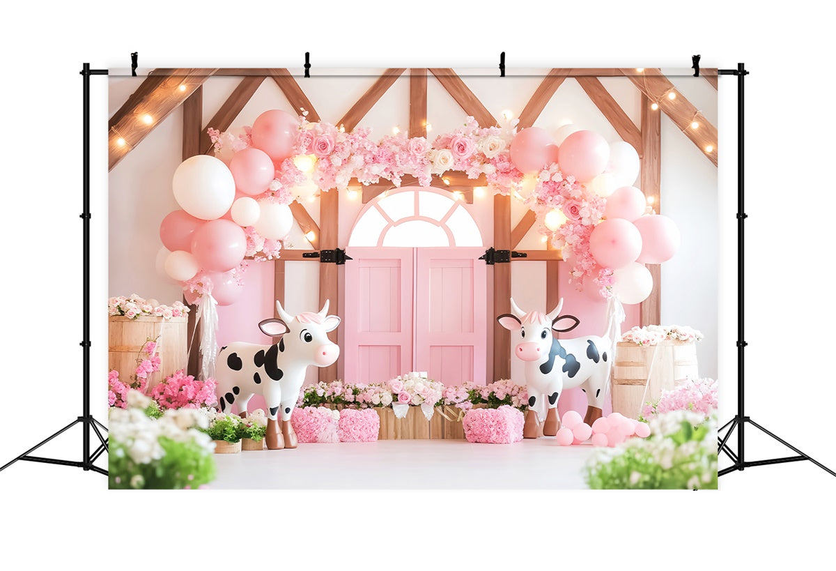 Pink Barn Backdrop Flower Balloon Joy Backdrop UK LXX57-404