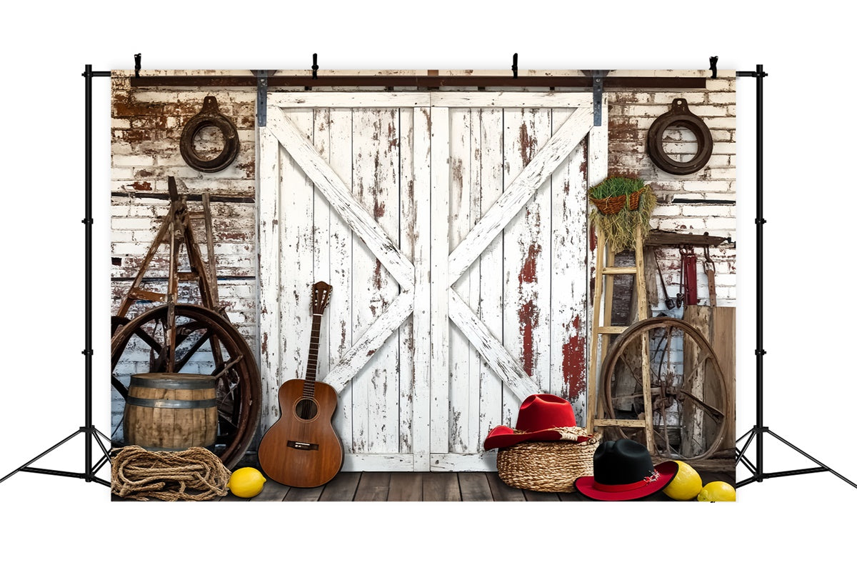 Rustic Barn Backdrop Guitar Farm Tools Backdrop UK LXX57-405