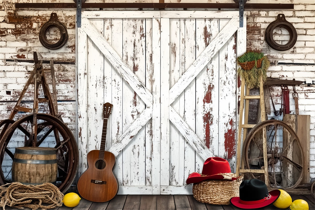 Rustic Barn Backdrop Guitar Farm Tools Backdrop UK LXX57-405
