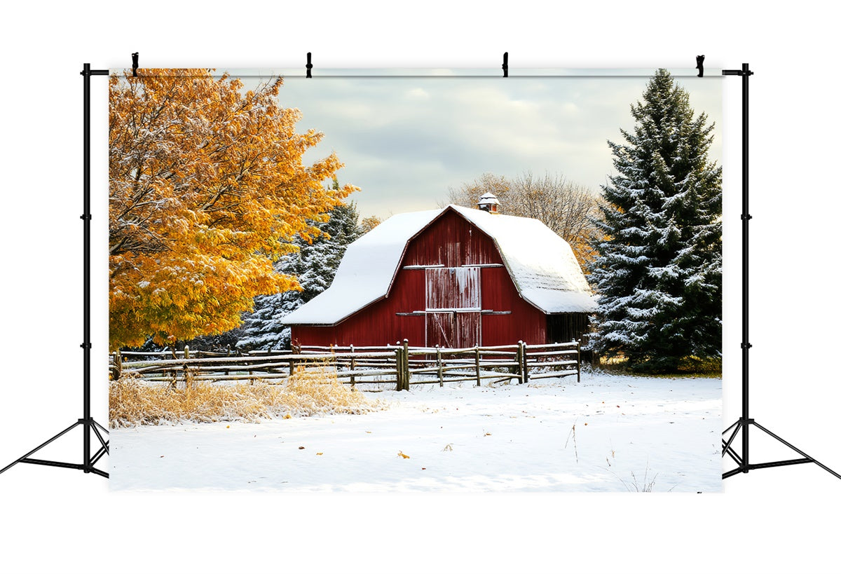Red Barn Backdrop Winter Harvest Barnyard Backdrop UK LXX57-409