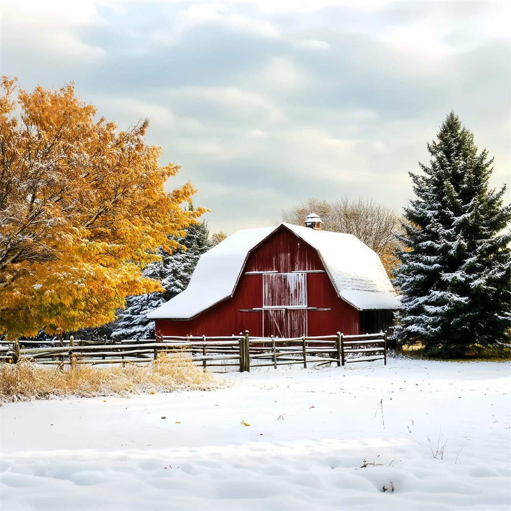 Red Barn Backdrop Winter Harvest Barnyard Backdrop UK LXX57-409