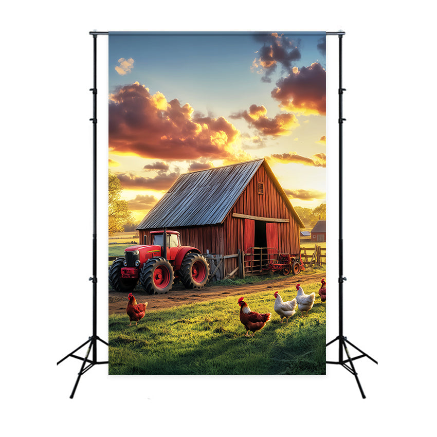 Rustic Barn Backdrop Chicken Farm Sunset Backdrop UK LXX57-416