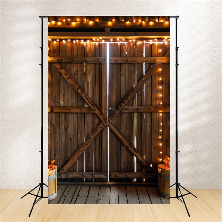 Barn Door Photo Backdrop Cozy String Light Backdrop UK LXX57-417