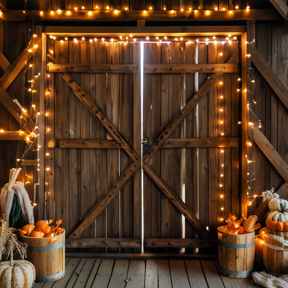 Barn Door Photo Backdrop Cozy String Light Backdrop UK LXX57-417