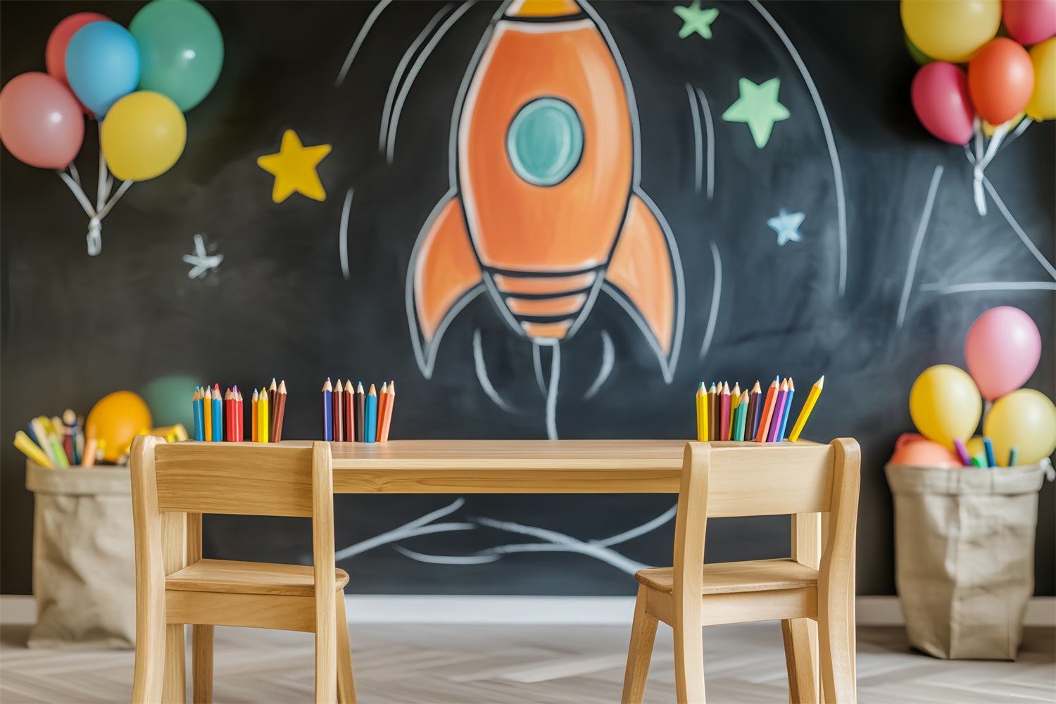 Chalkboard Photo Backdrop Pencil Balloon Study Backdrop UK LXX57-42