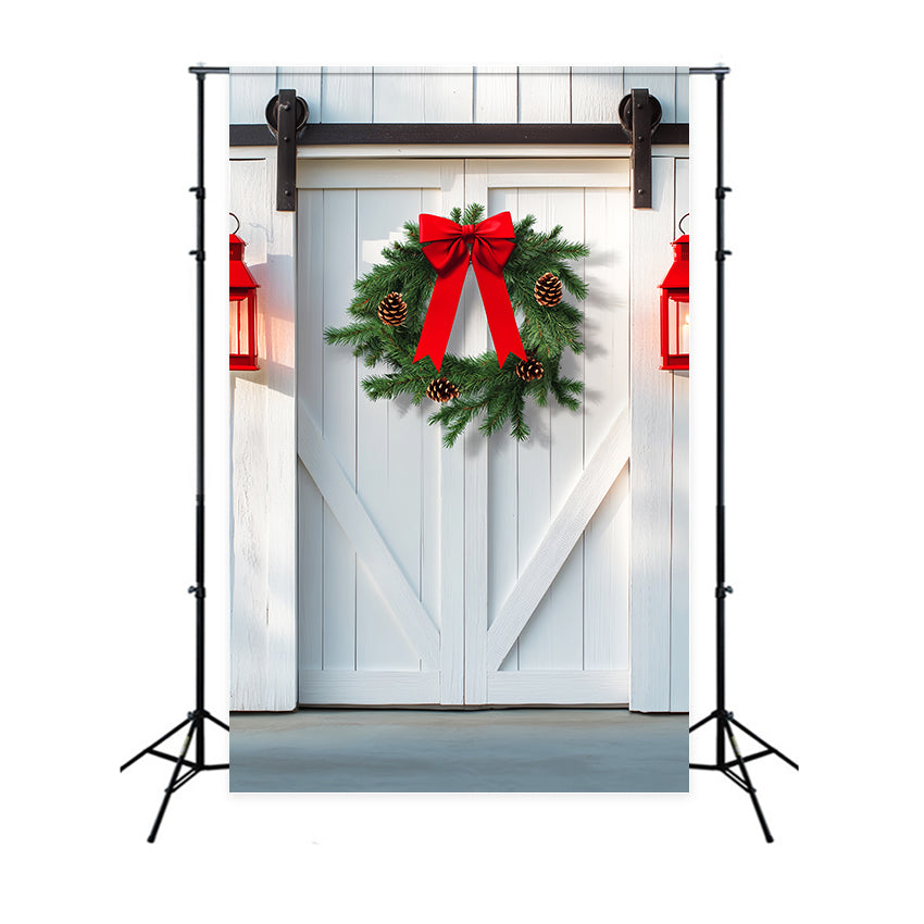 Barn Door Photo Backdrop White Barn Festive Backdrop UK LXX57-420