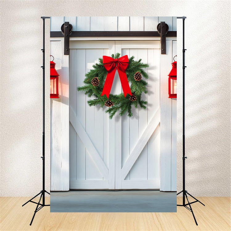 Barn Door Photo Backdrop White Barn Festive Backdrop UK LXX57-420