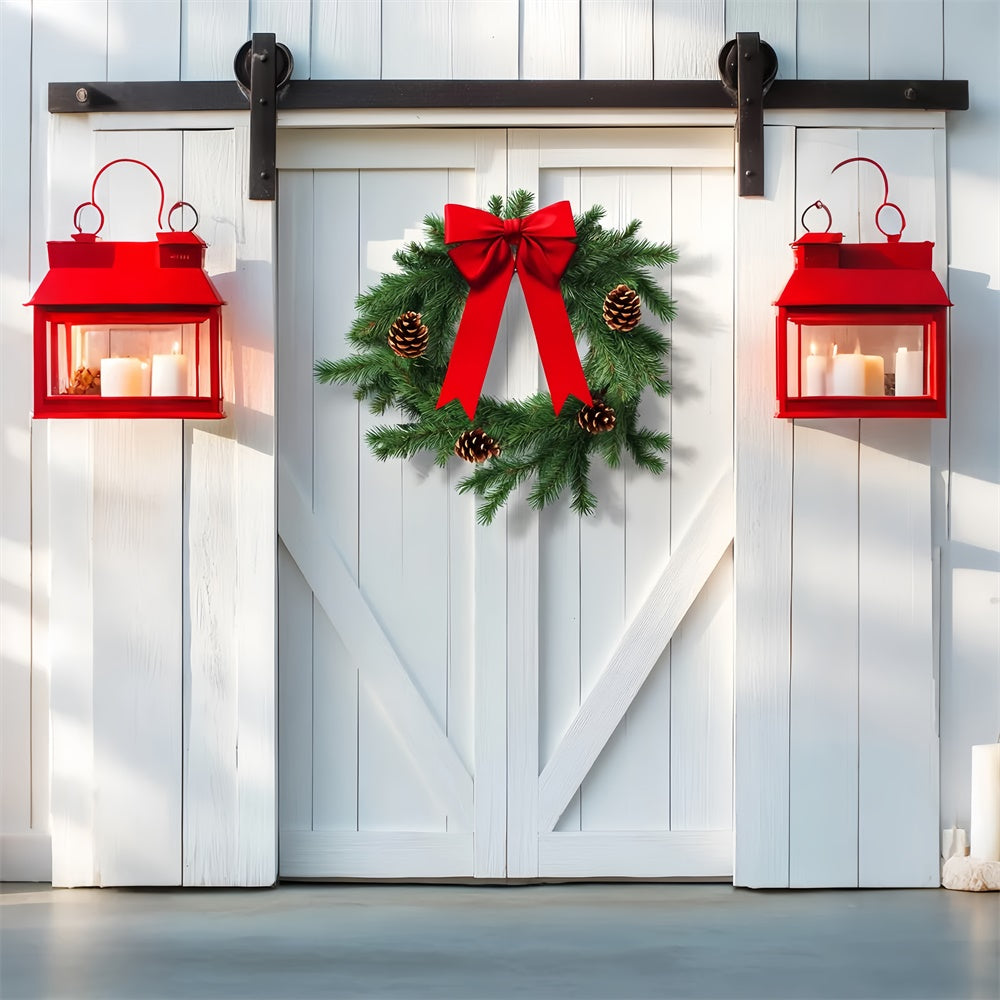 Barn Door Photo Backdrop White Barn Festive Backdrop UK LXX57-420