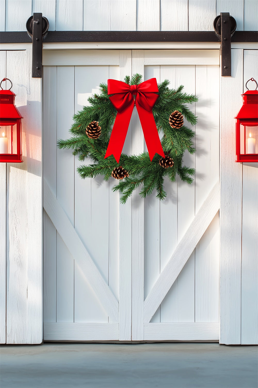 Barn Door Photo Backdrop White Barn Festive Backdrop UK LXX57-420