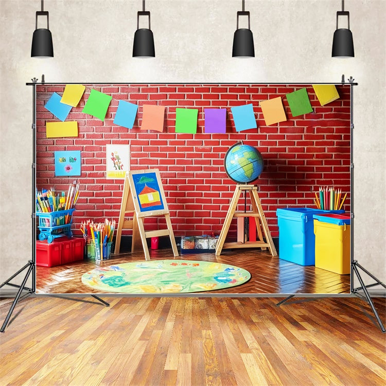 Back To School Photo Backdrop Brick Wall Creativity Backdrop UK LXX57-43