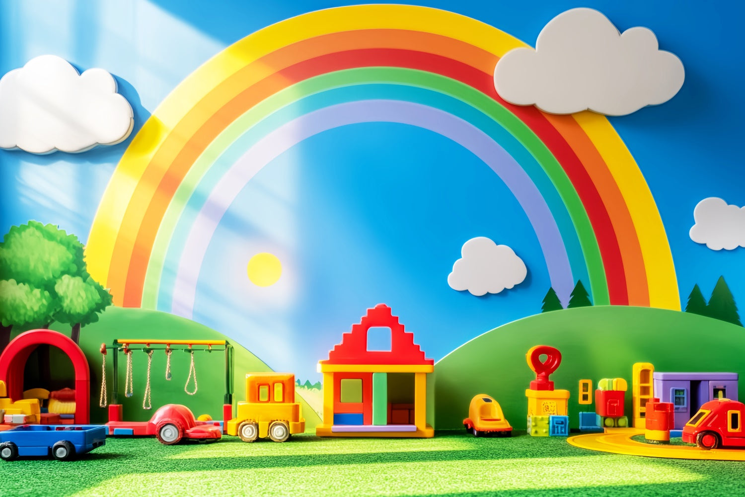 School Photo Backdrop Rainbow Toy Parade Backdrop UK LXX57-55