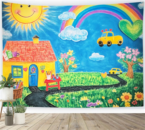 School Backdrop Hand-Drawn Learning Land Backdrop UK LXX57-56