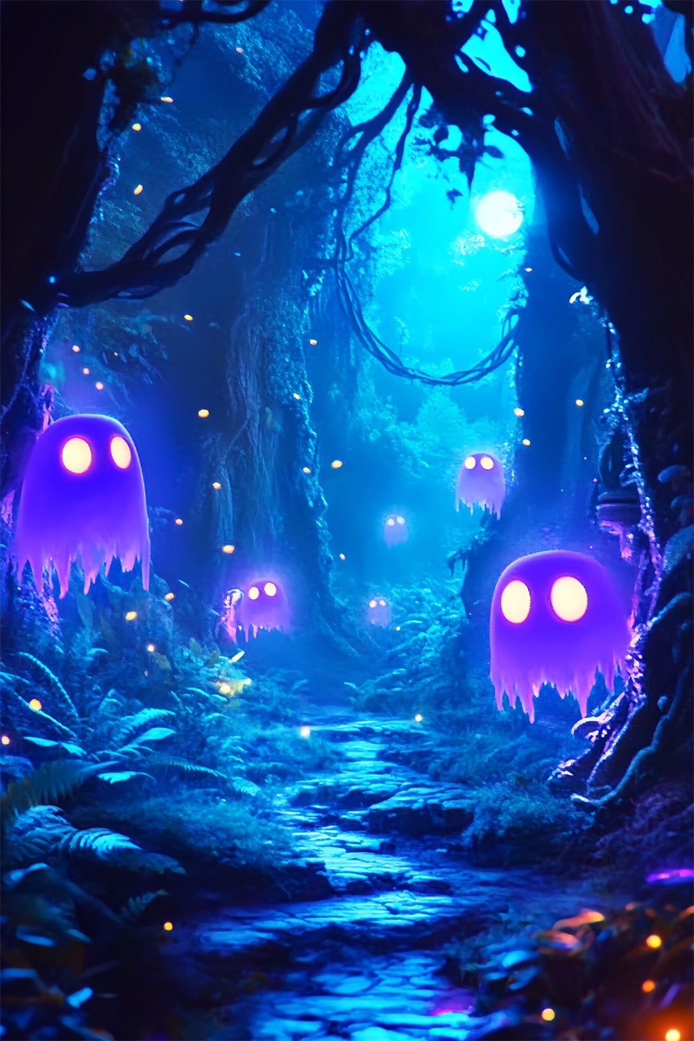 Spooky Halloween Backdrop Moonlit Spirit Pathway Backdrop UK LXX57-60