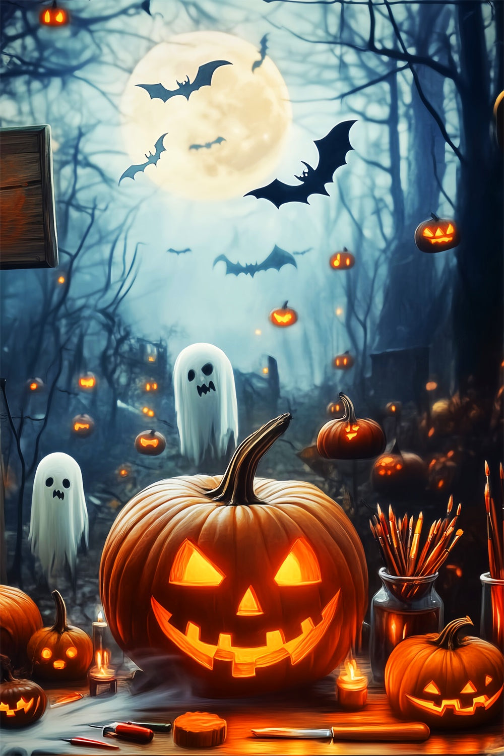 Halloween Moon Backdrop Moonlight Mischief Forest Backdrop UK LXX57-61