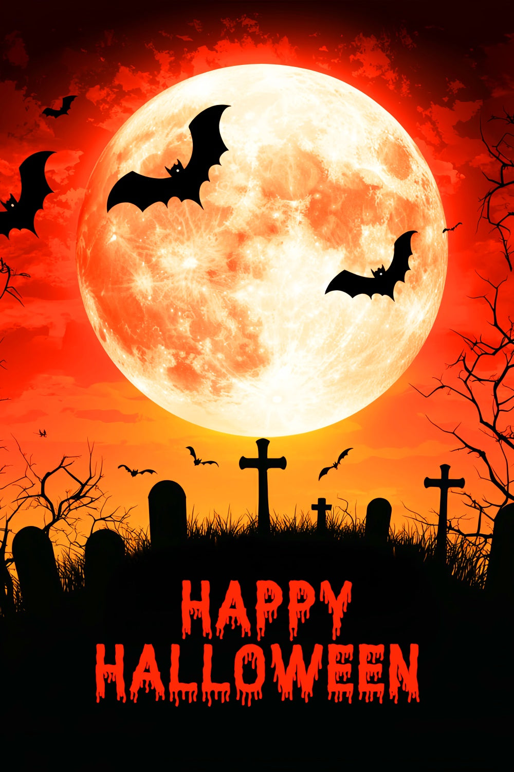 Halloween Moon Backdrop Full Moon Graveyard Backdrop UK LXX57-63
