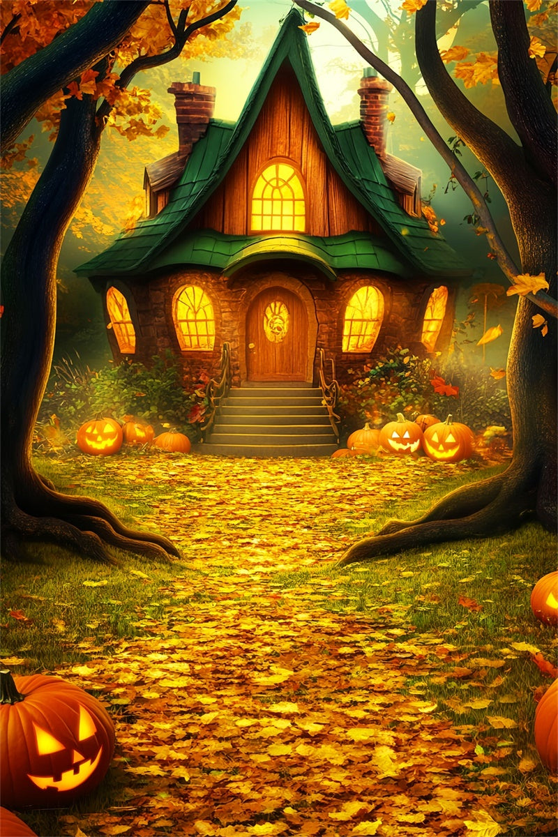 Halloween Backdrop Ideas Enchanted Pumpkin Cottage Backdrop UK LXX57-64