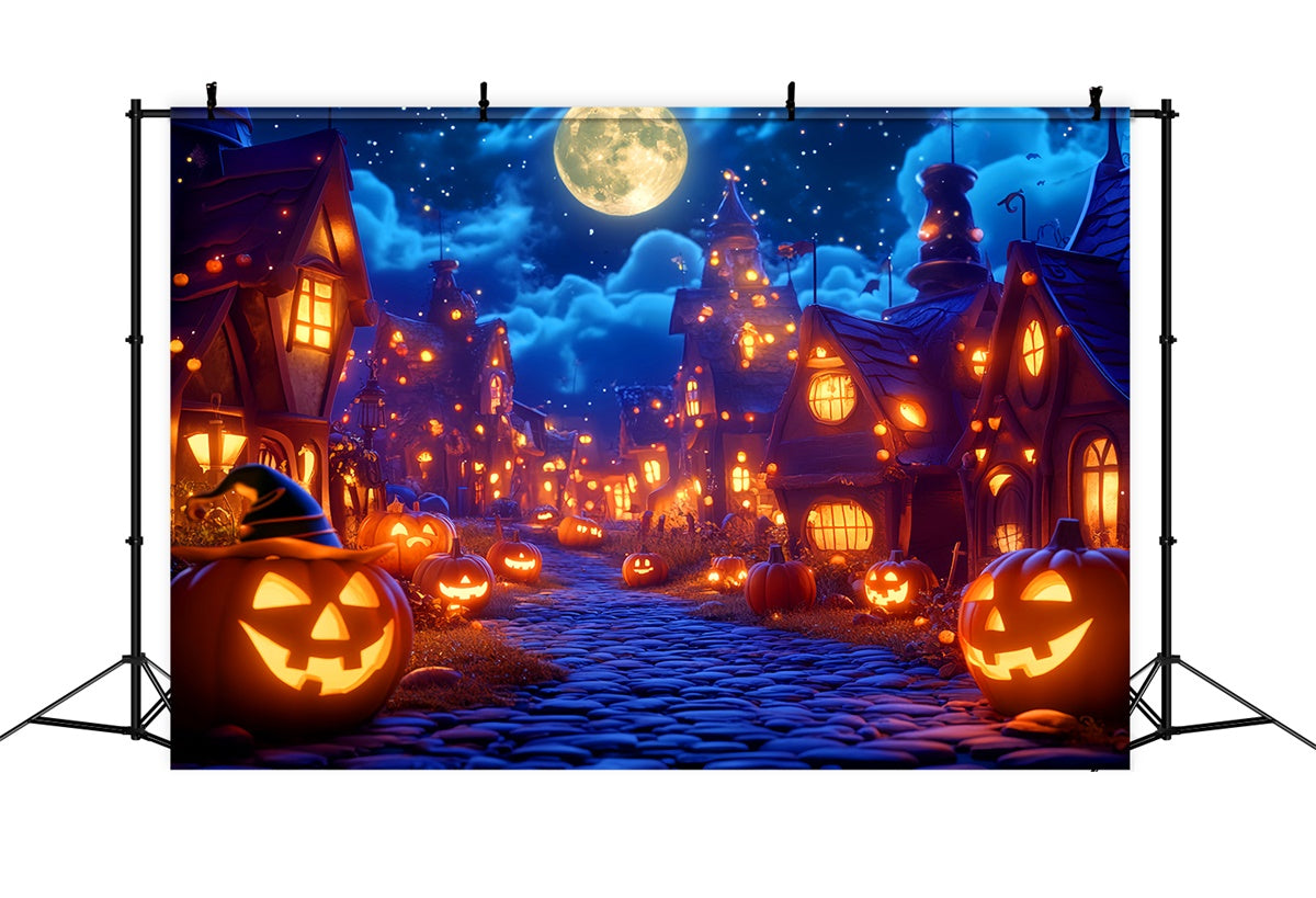 Haunted House Backdrop Moonlight Pumpkin Village Backdrop UK LXX57-65