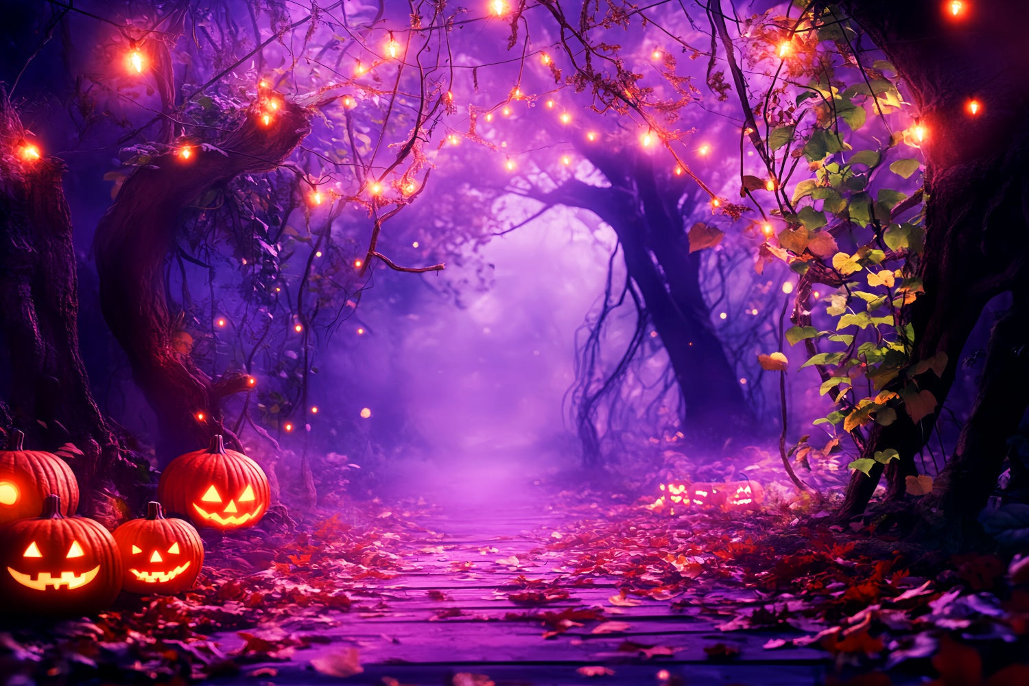 Forest Backdrops Pumpkin Glow Path Halloween Backdrop UK LXX57-69