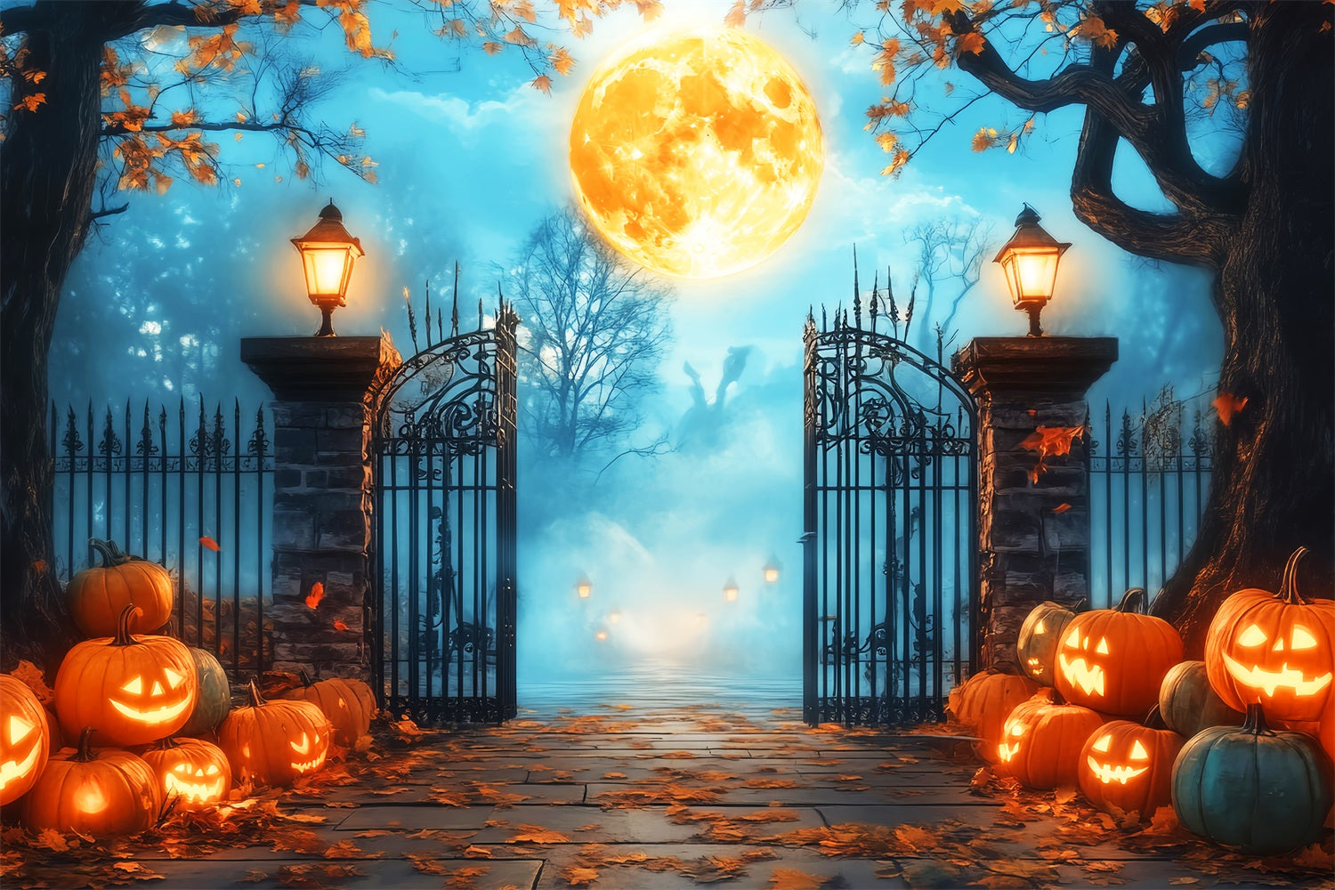 Halloween Moon Backdrop Spooky Manor Gates Backdrop UK LXX57-70