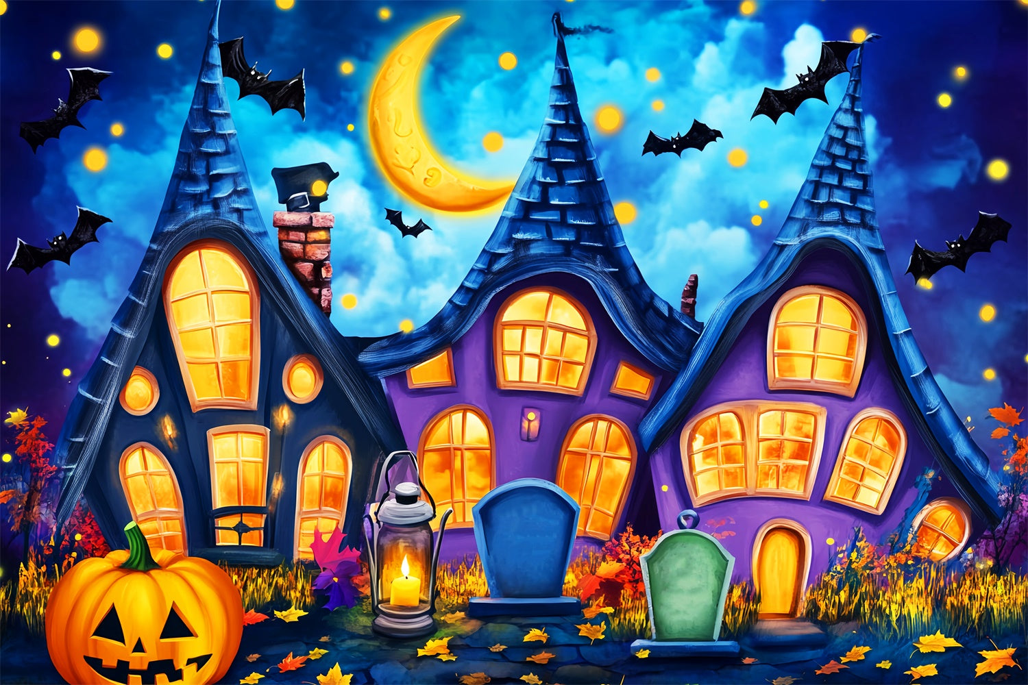 Haunted House Backdrop Cartoon Creepy Cottage Backdrop UK LXX57-71