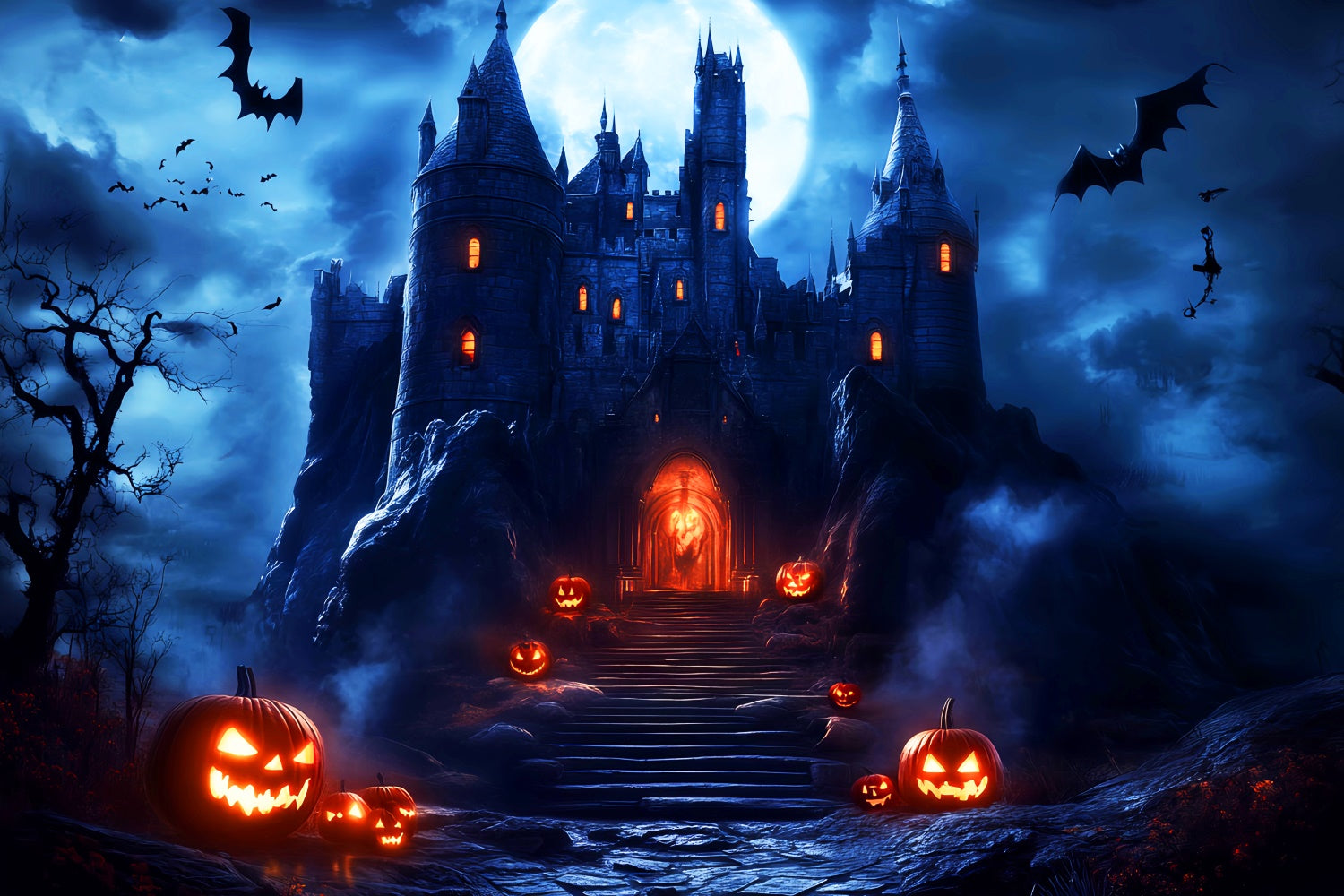 Scary Halloween Backdrop Phantom Castle Entrance Backdrop UK LXX57-75