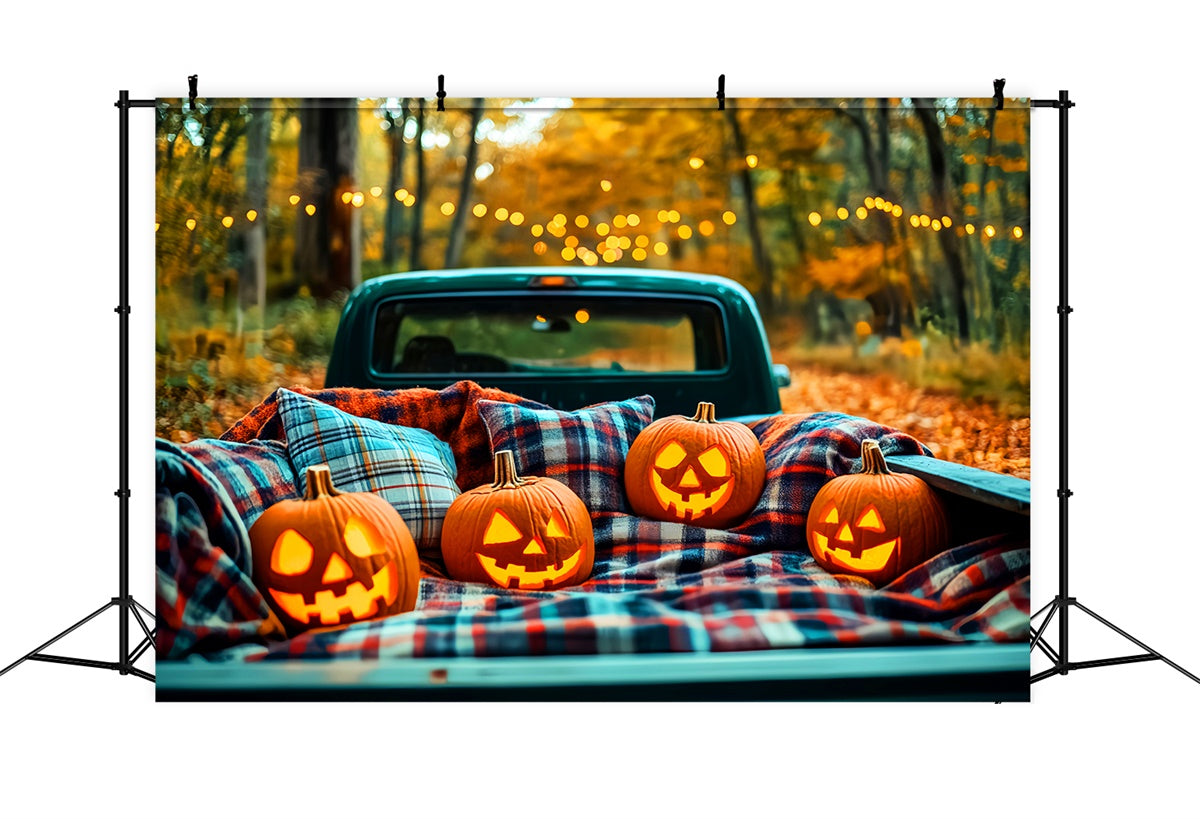 Forest Backdrop Pumpkin Truck Glow Halloween Backdrops UK LXX57-76