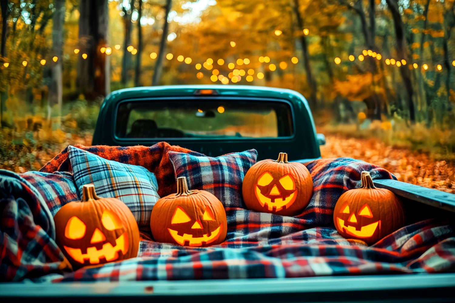 Forest Backdrop Pumpkin Truck Glow Halloween Backdrops UK LXX57-76