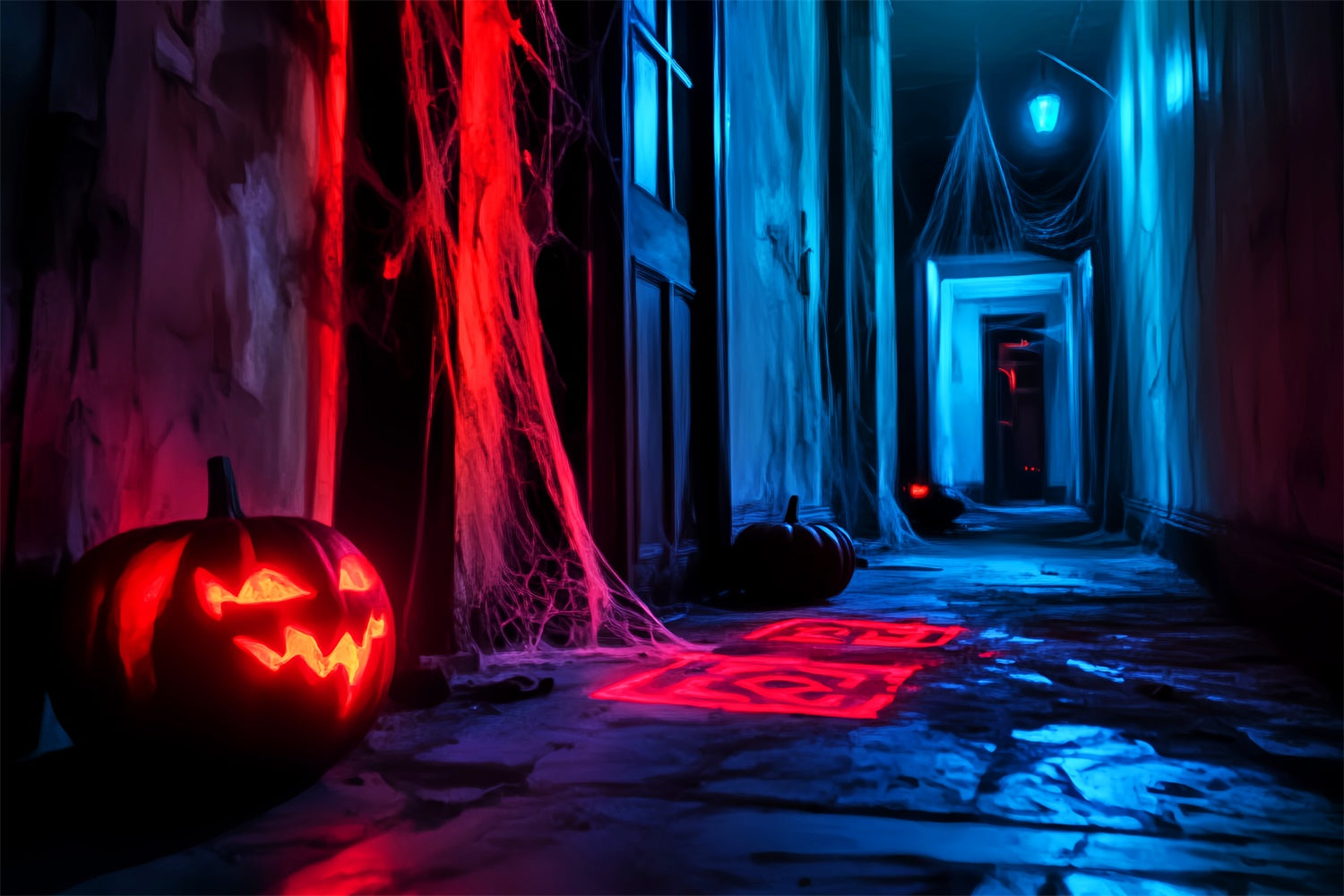 Spooky Halloween Backdrop Sinister Neon Hallway Backdrop UK LXX57-79