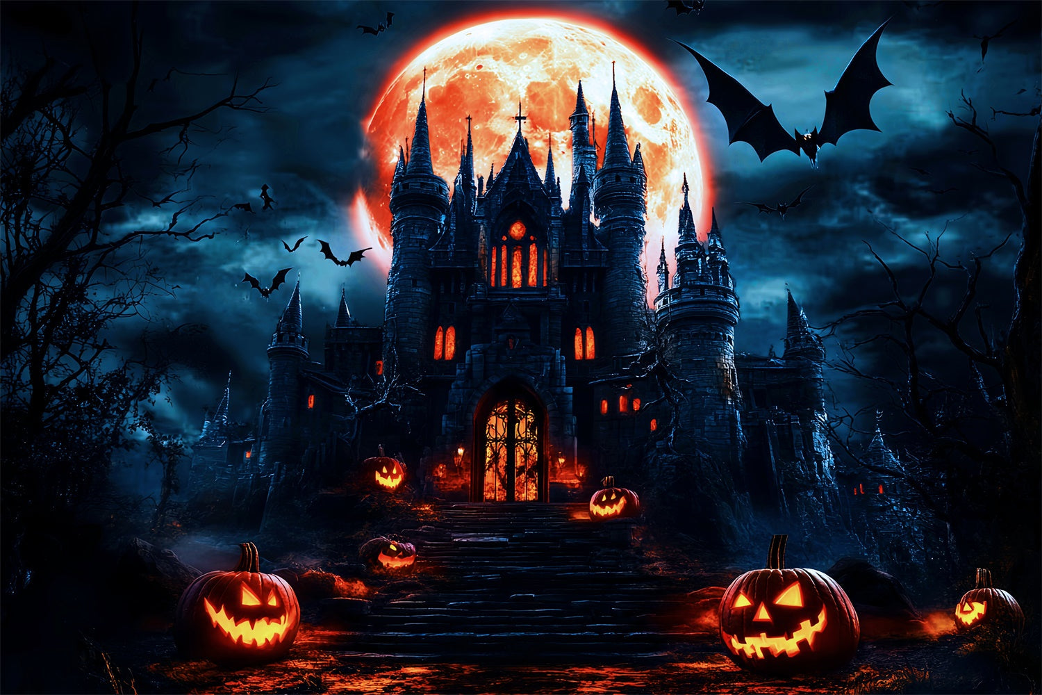Halloween Moon Backdrop Haunted Curse Citadel Backdrop UK LXX57-80