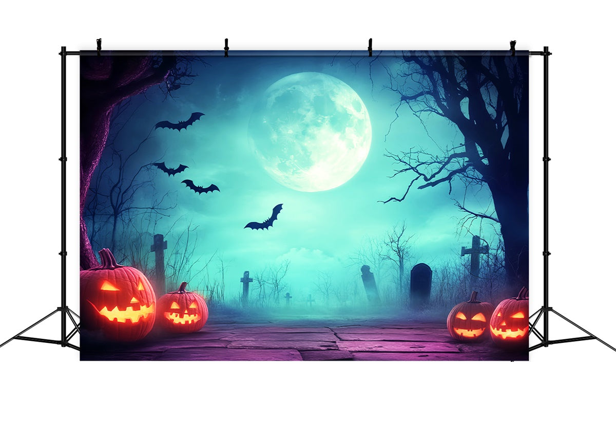 Halloween Graveyard Backdrop Eerie Moonlight Cemetery Backdrop UK LXX57-87