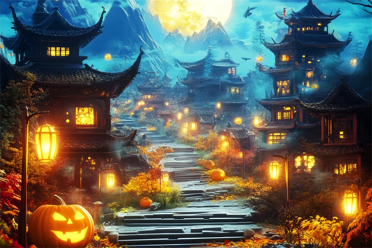 Halloween Backdrops Haunted Lantern Village Backdrop UK LXX57-88