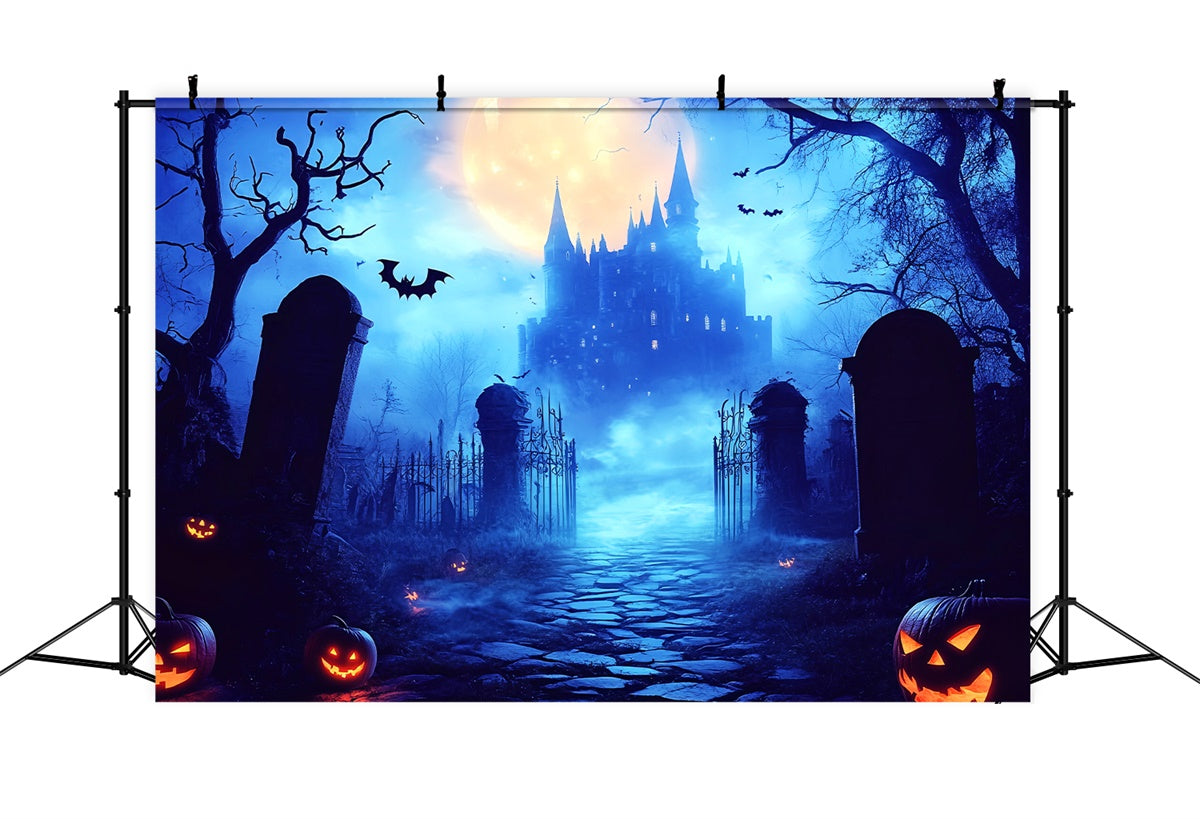 Halloween Moon Backdrop Moonlit Castle Graveyard Backdrop UK LXX57-99