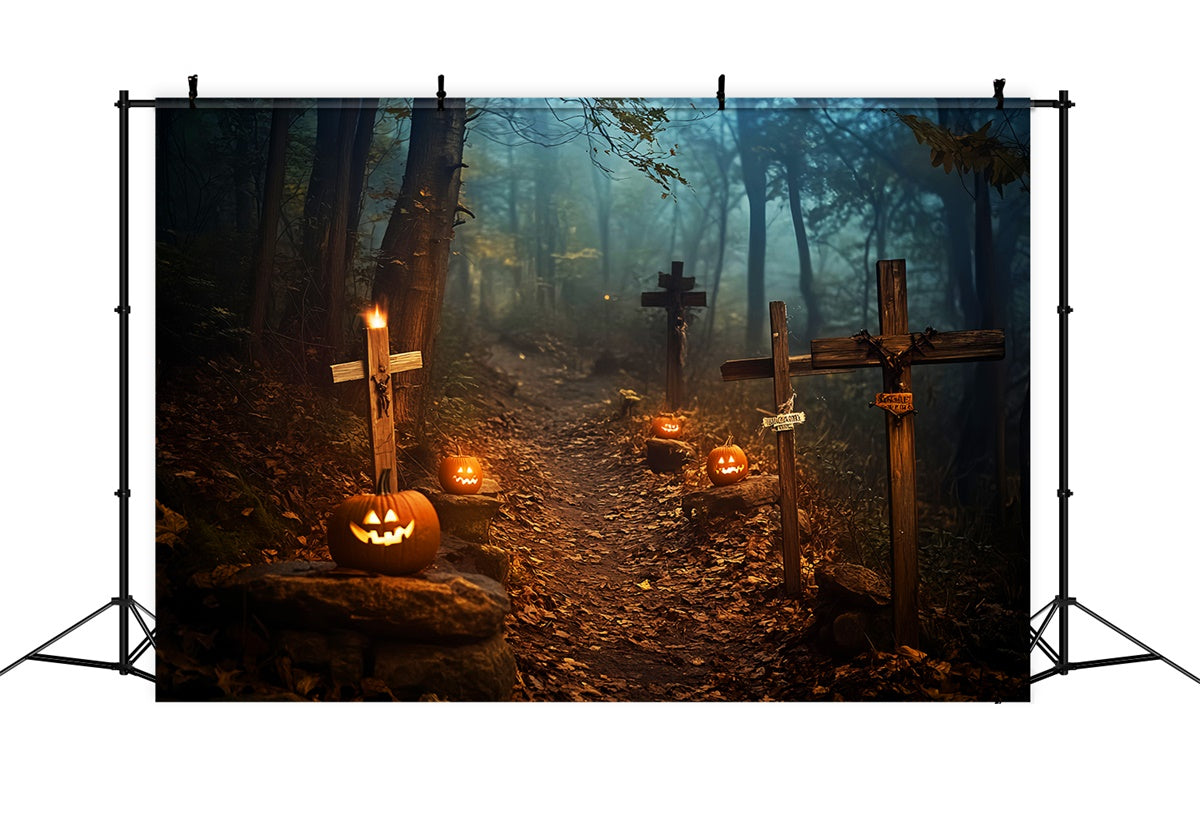 Halloween Graveyard Backdrop Haunted Forest Path Backdrop UK LXX58-10