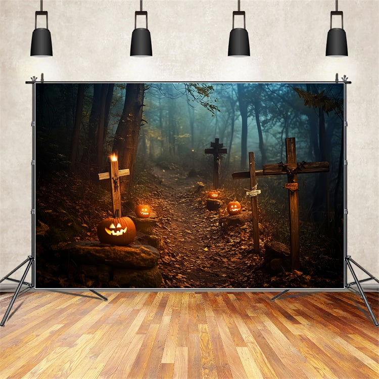 Halloween Graveyard Backdrop Haunted Forest Path Backdrop UK LXX58-10