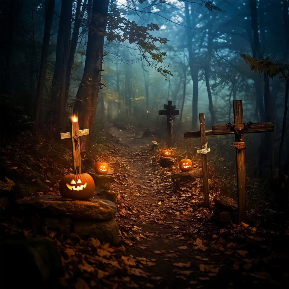 Halloween Graveyard Backdrop Haunted Forest Path Backdrop UK LXX58-10