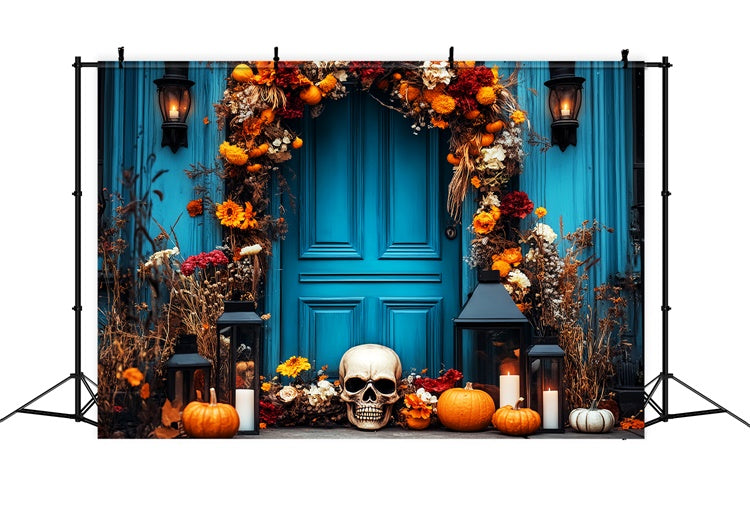 Halloween Photography Backdrop Skull Floral Porch Backdrop UK LXX58-12