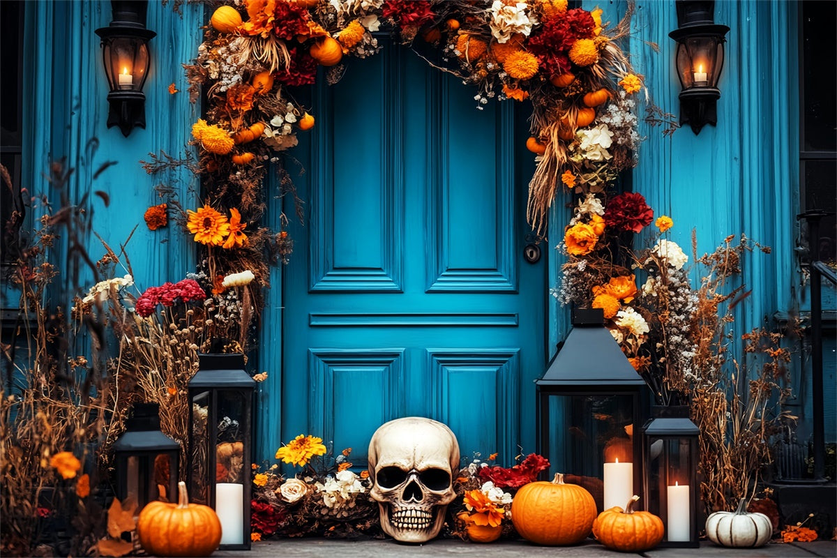 Halloween Photography Backdrop Skull Floral Porch Backdrop UK LXX58-12