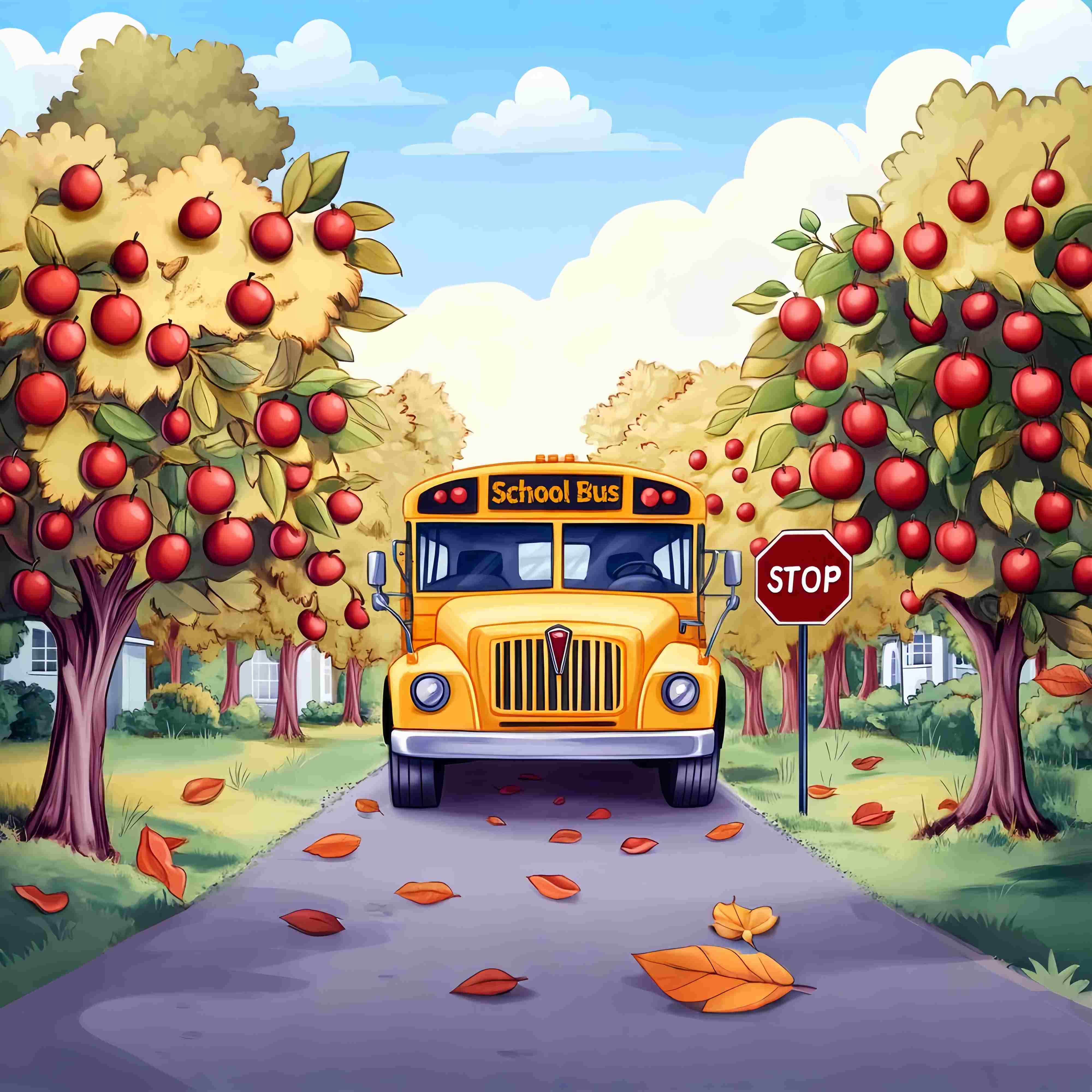 School Bus Backdrop Apple Orchard Autumn School Bus Back To School Backdrops UK LXX58-130