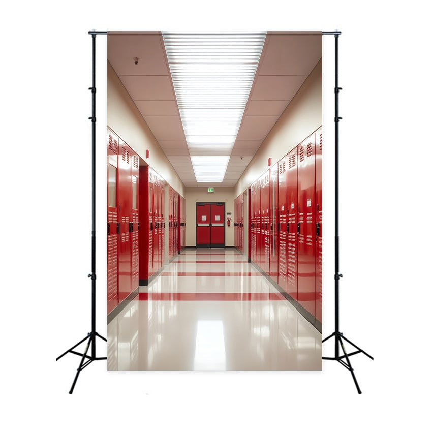 School Hallway Backdrop Shiny Red Locker Corridor Back To School Backdrops UK LXX58-146