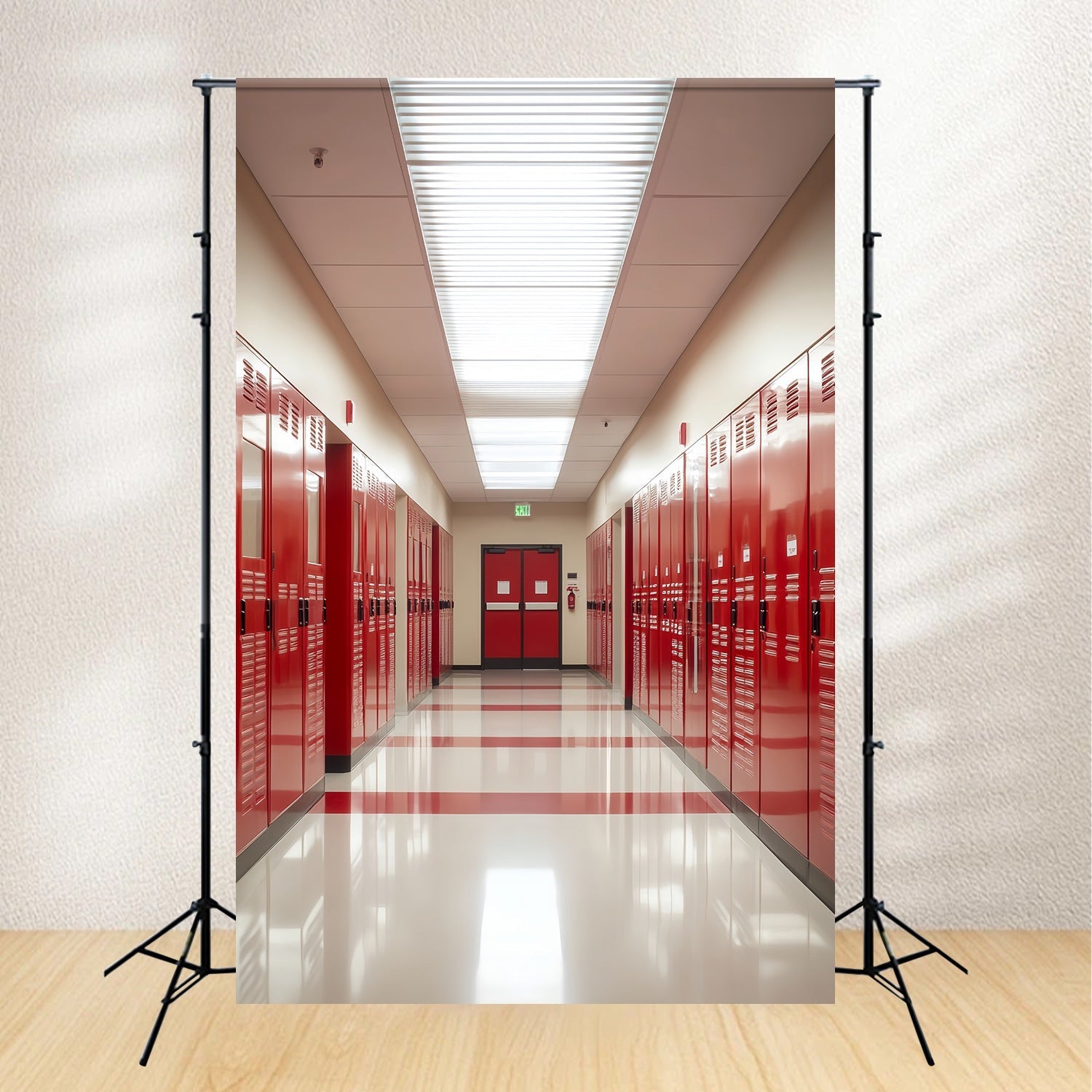 School Hallway Backdrop Shiny Red Locker Corridor Back To School Backdrops UK LXX58-146