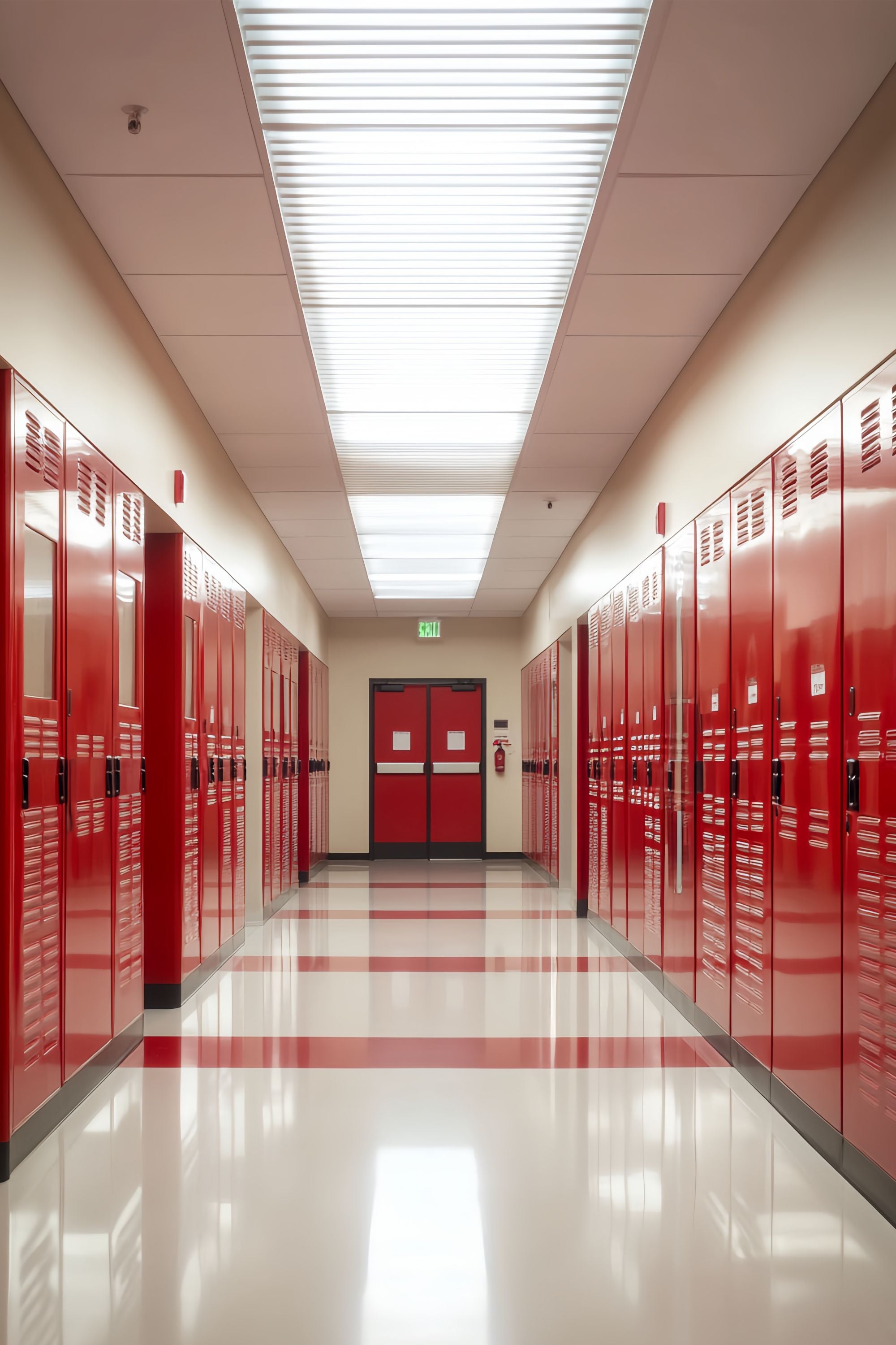 School Hallway Backdrop Shiny Red Locker Corridor Back To School Backdrops UK LXX58-146